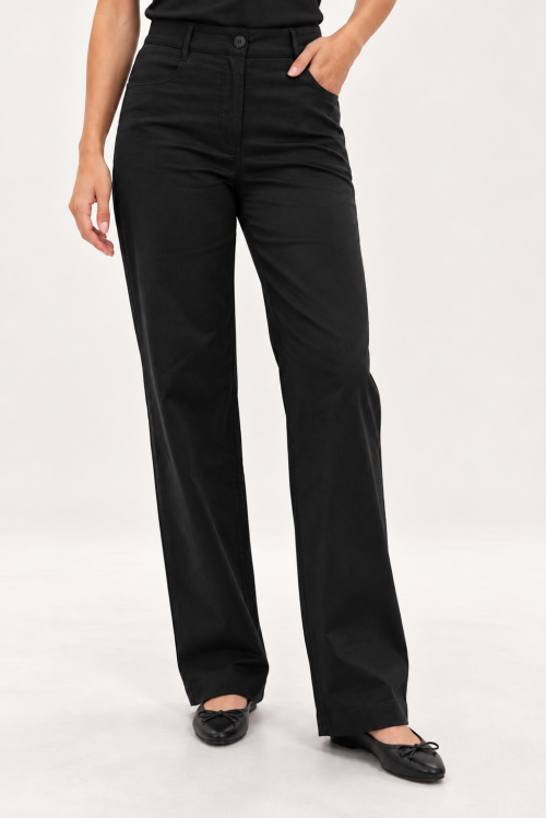 Black Straight-Leg Trousers with Ballet Flats
