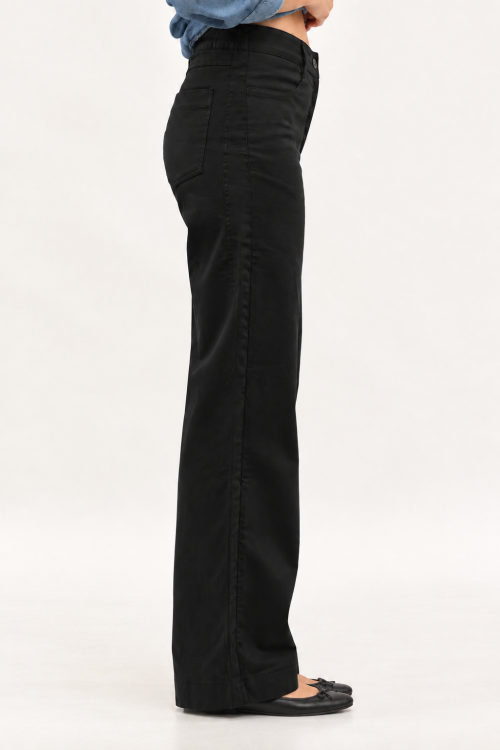 Black Wide-Leg Trousers with Ballet Flats