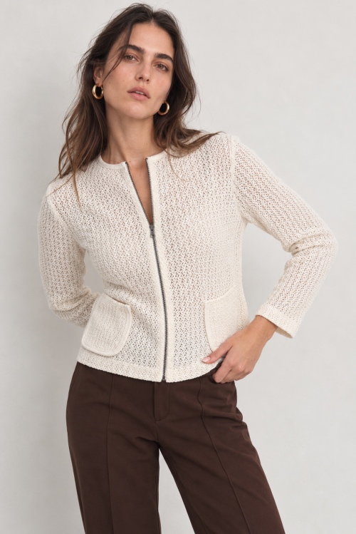 Cream Knit Jacket Editorial Portrait