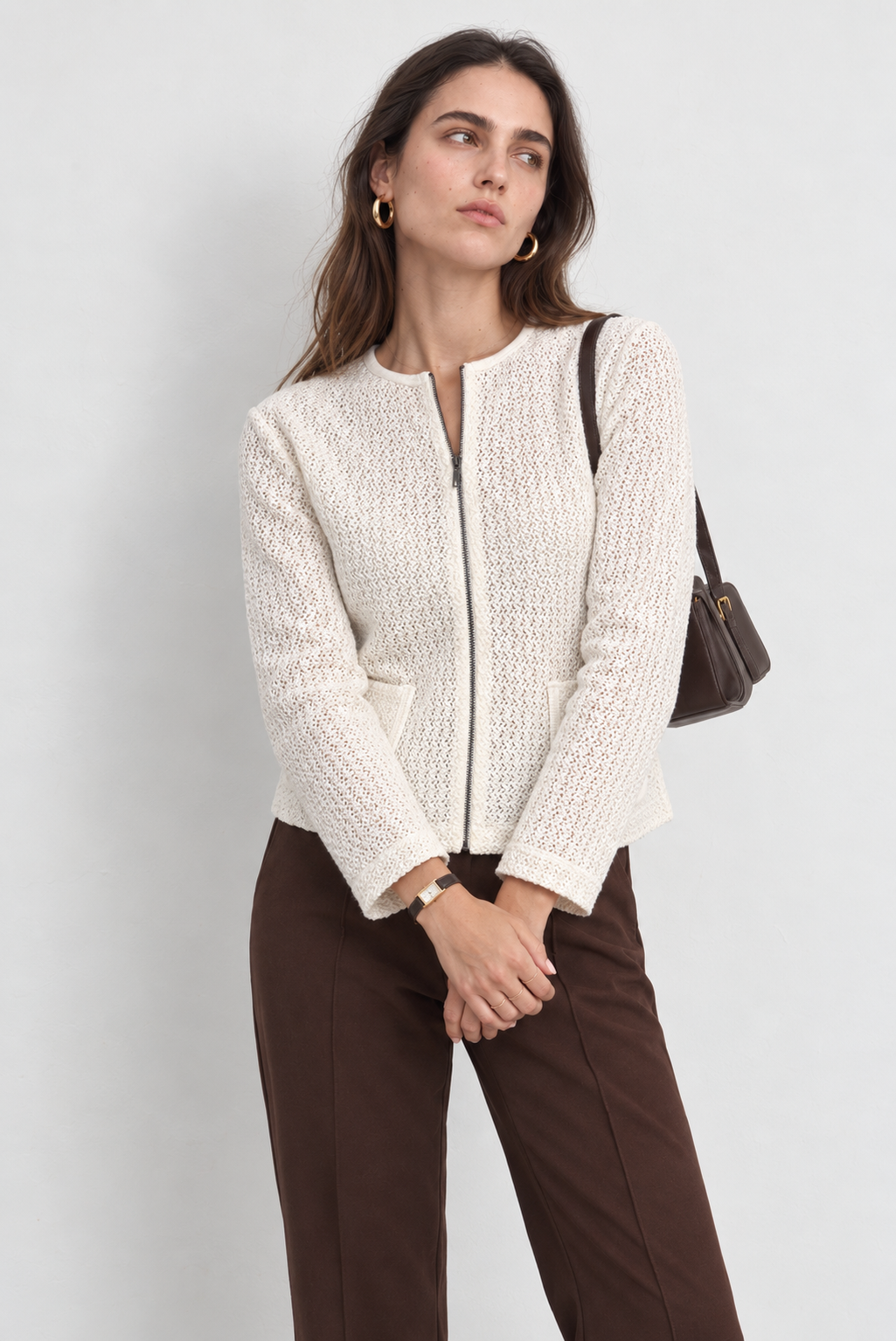 Editorial Cream Knit and Brown Trousers