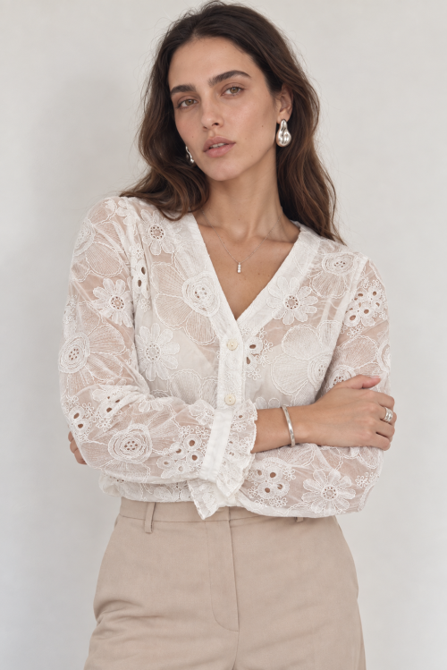 Minimalist Lace Blouse Editorial Portrait(1)