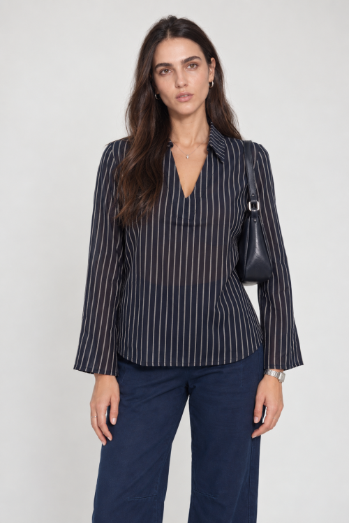 Minimalist Navy Pinstripe Fashion Portrait