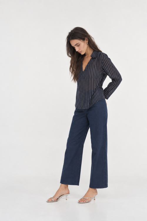 Minimalist Navy Pinstripe Studio Portrait