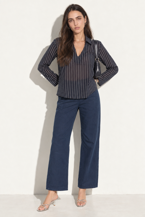 Sunlit Navy Pinstripe Lookbook Portrait
