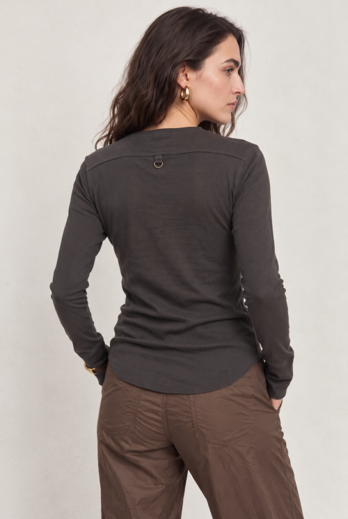 Back-View Fashion Portrait in Charcoal and Brown