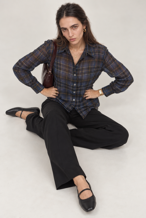 Moody High-Angle Plaid Fashion Portrait