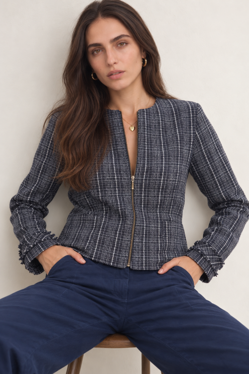 Moody Navy Tweed Studio Portrait