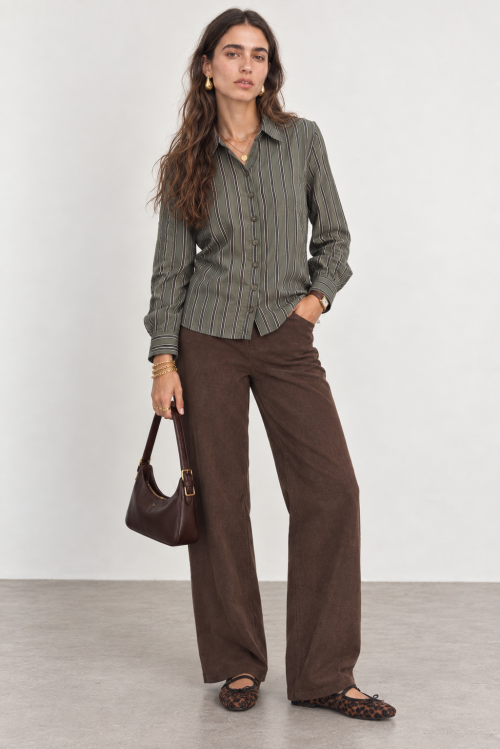 Olive Stripe Shirt and Corduroy Trousers